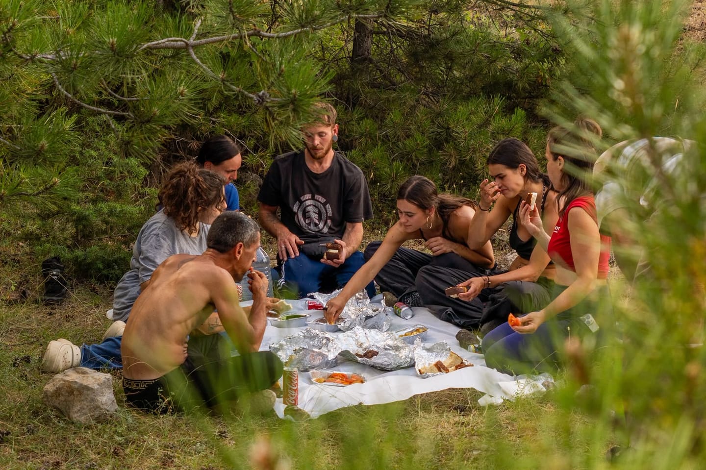 Picnic lunch in the shade on a horse riding trip in Albania